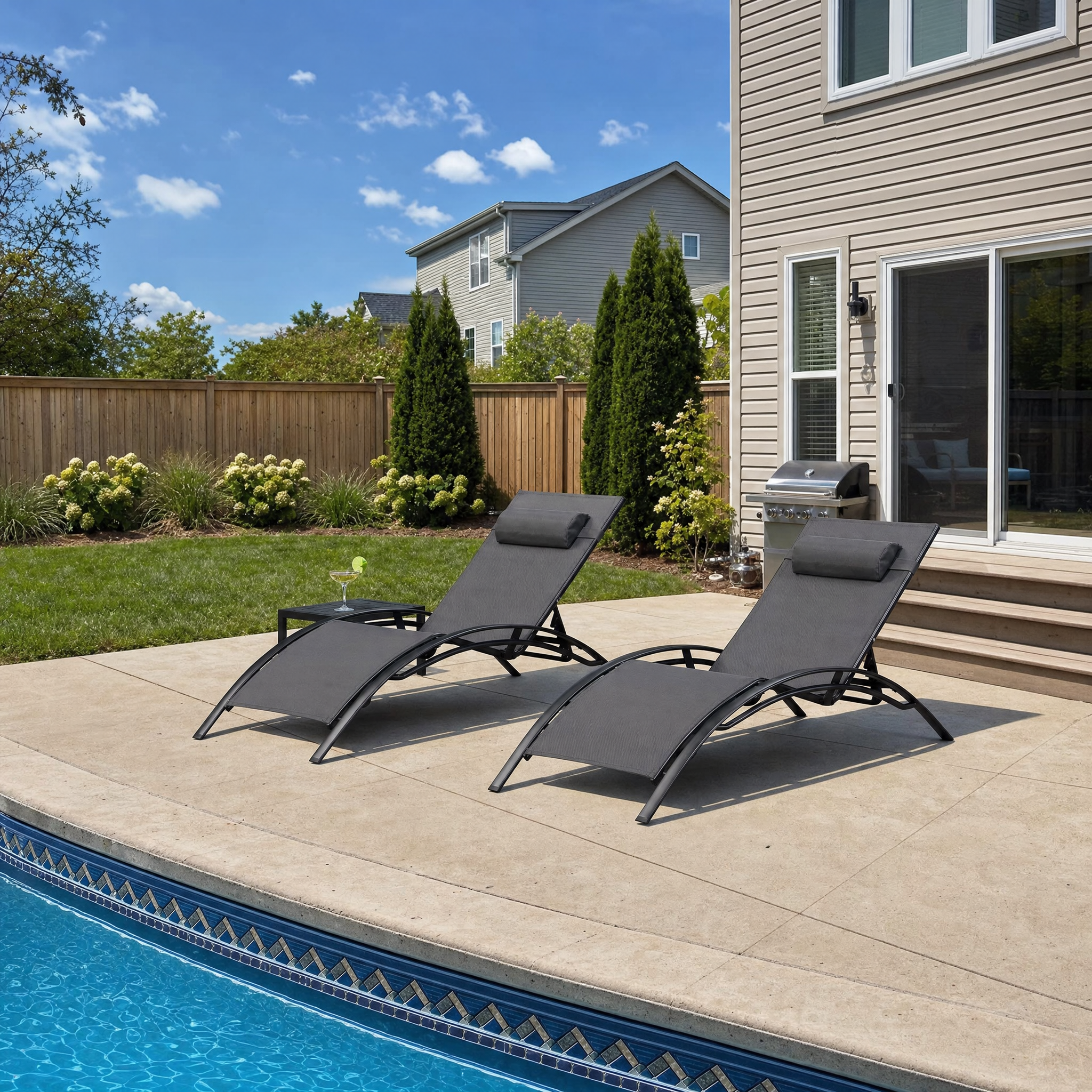 Purple Leaf Chaise Lounge Set - residential backyard pool lifestyle