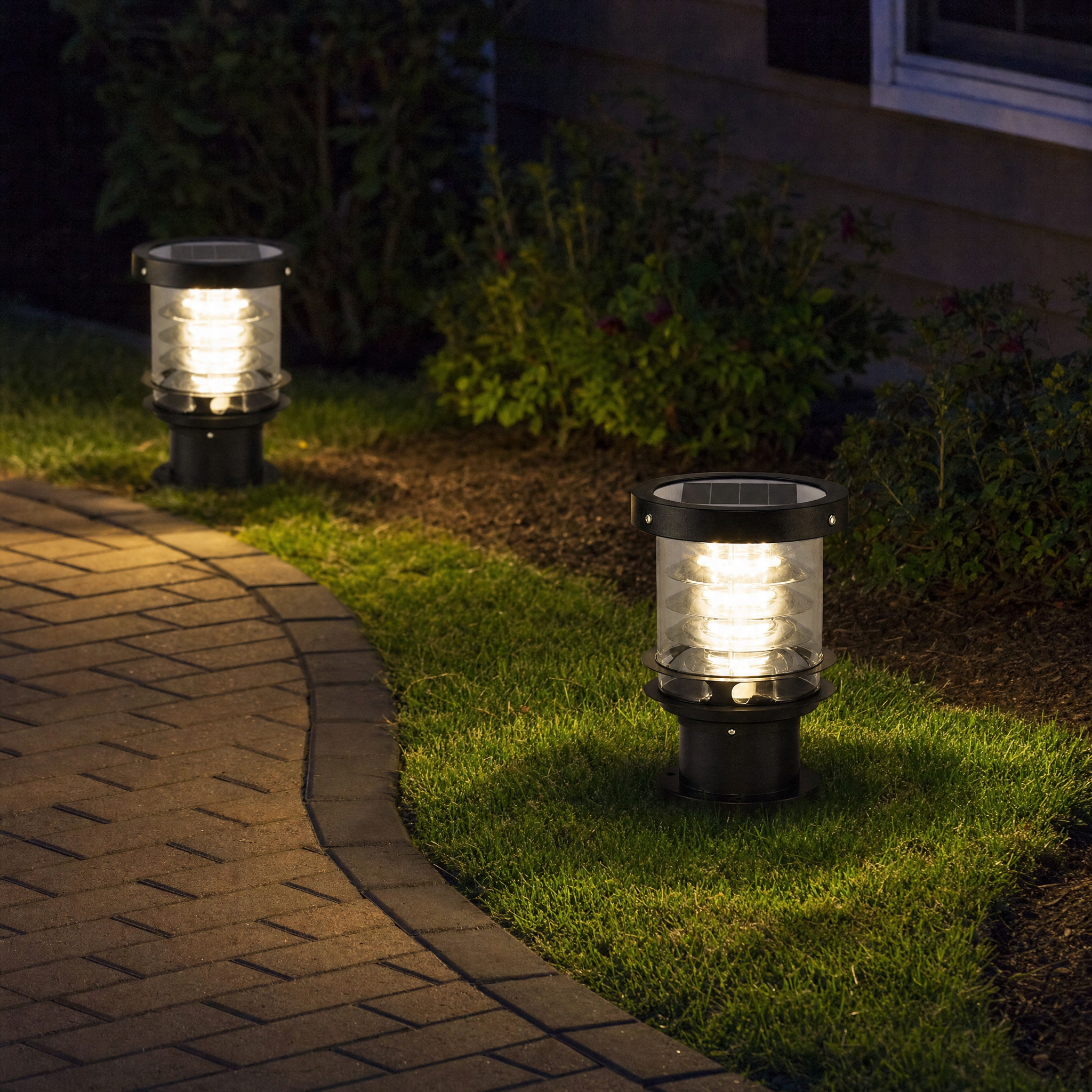Cylinder Tiered Pillar Light - garden walkway lifestyle