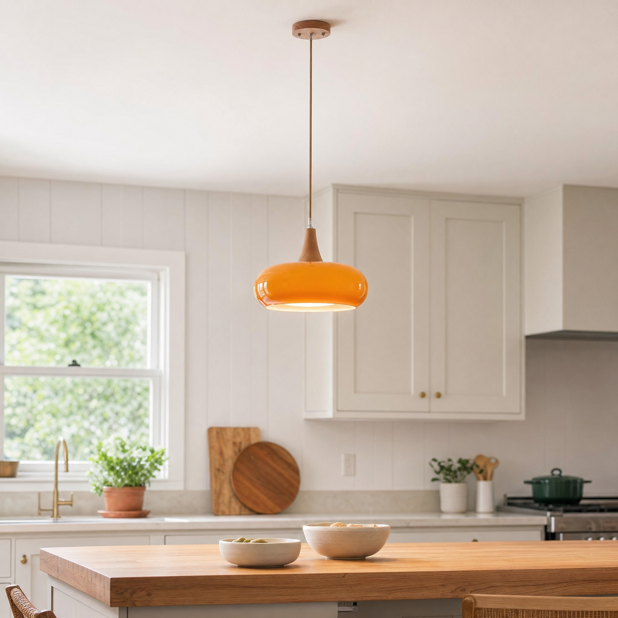 Hailie amber glass pendant over kitchen island