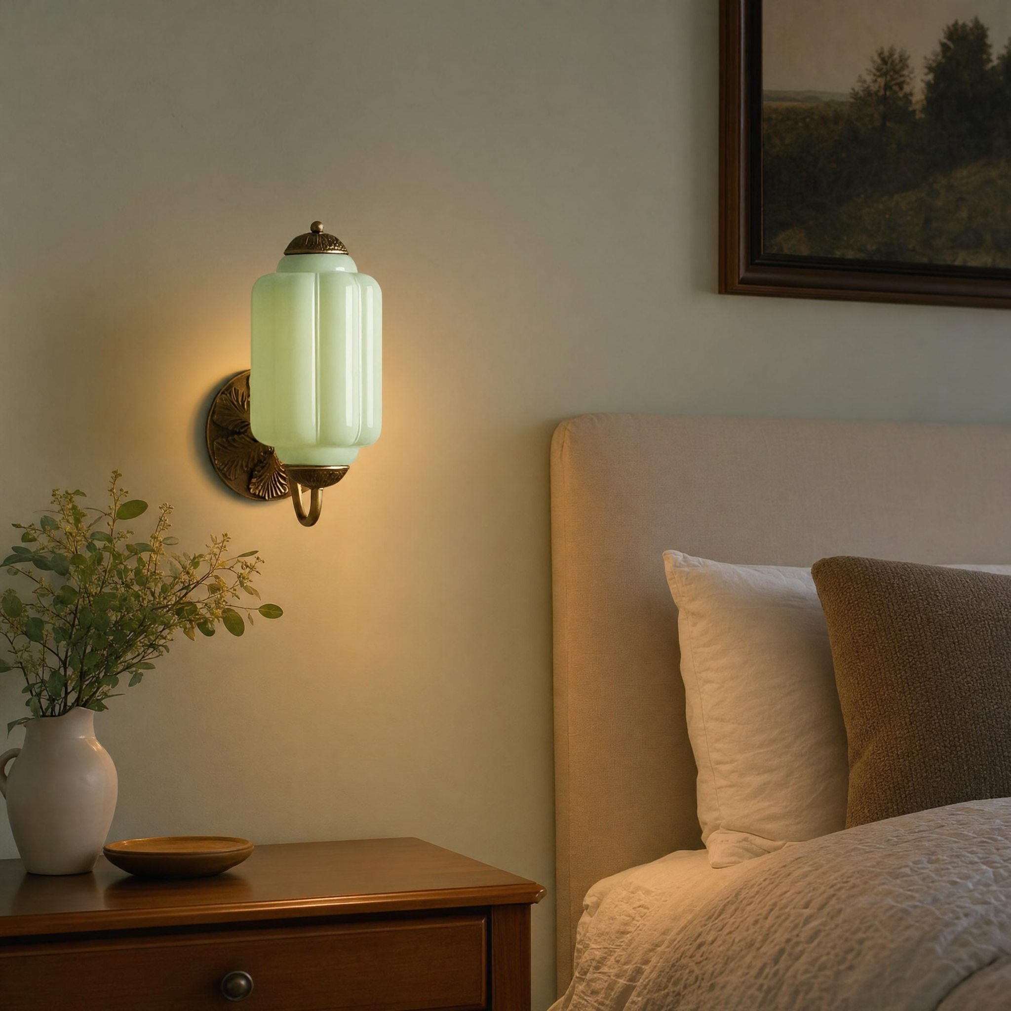 Eloise Milk Glass Sconce - bedroom lifestyle