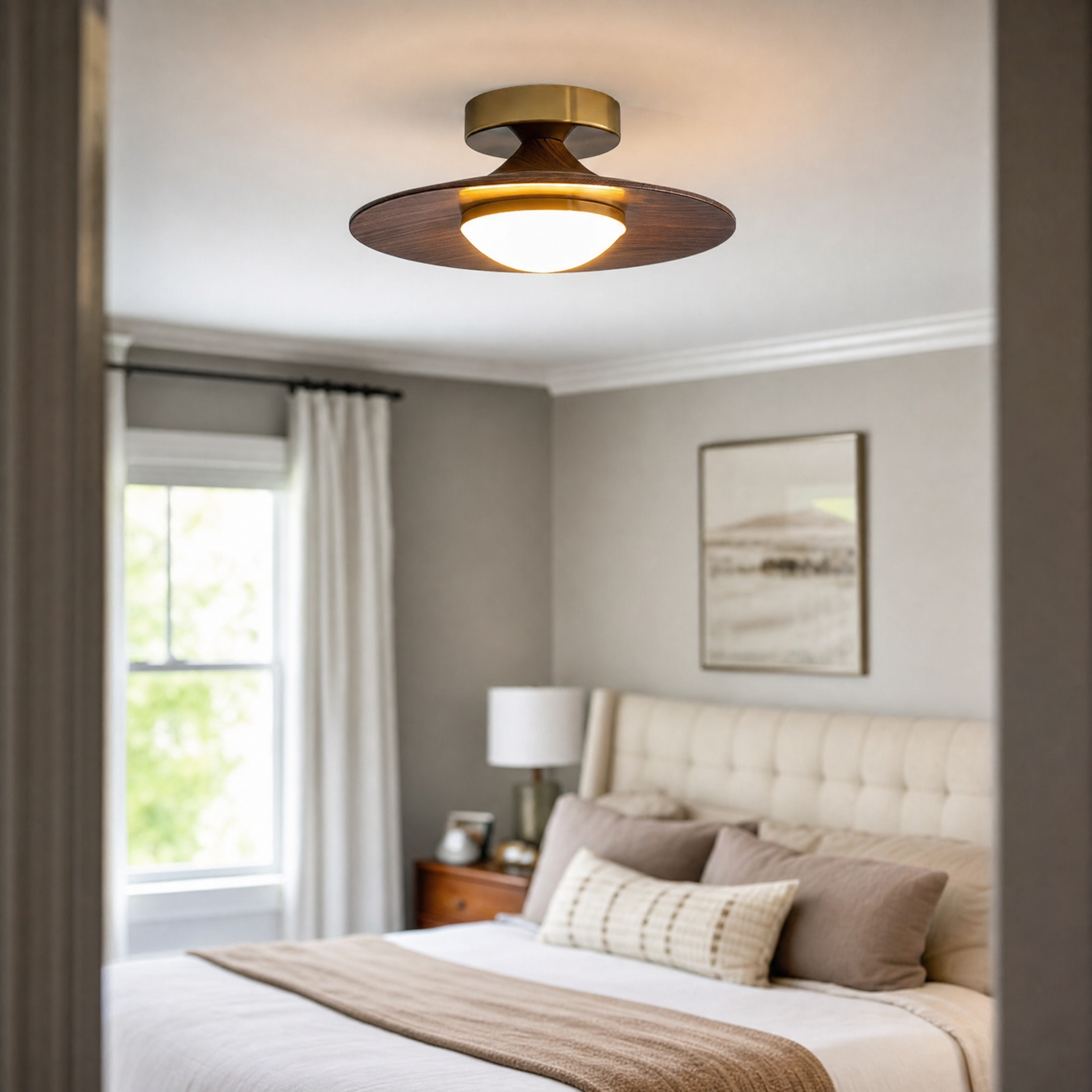 Olav wood and glass ceiling lamp in bedroom