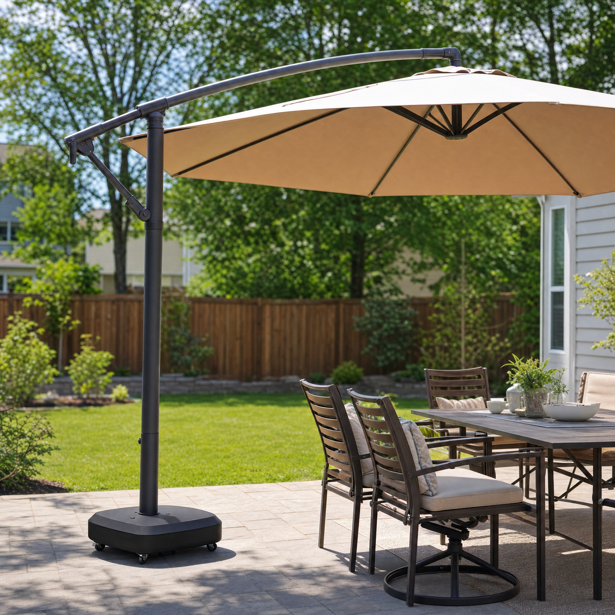 PURPLE LEAF heavy wheeled umbrella base anchoring cantilever umbrella on patio
