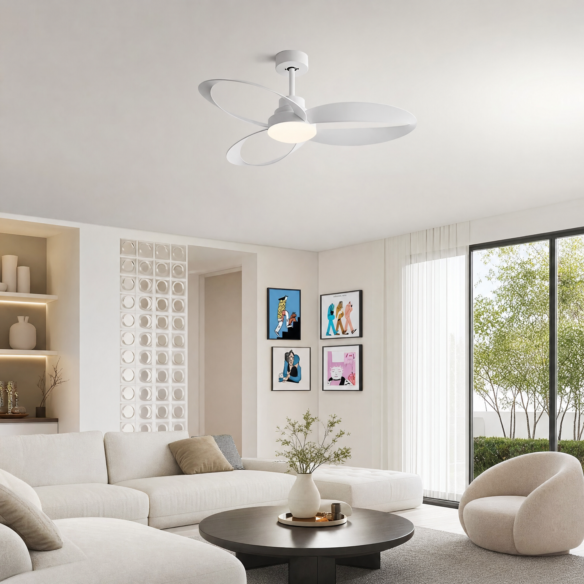 Geometric Loop-Blade Fan - living room lifestyle