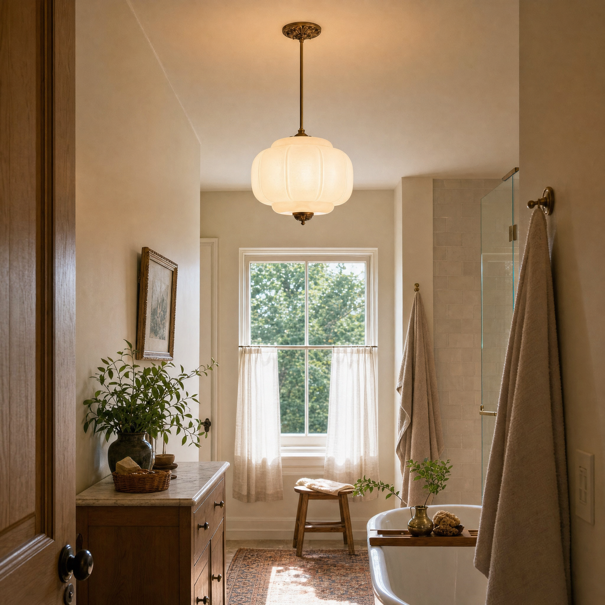 Eloise Scallop Milk Glass Semi-Flush - bathroom lifestyle