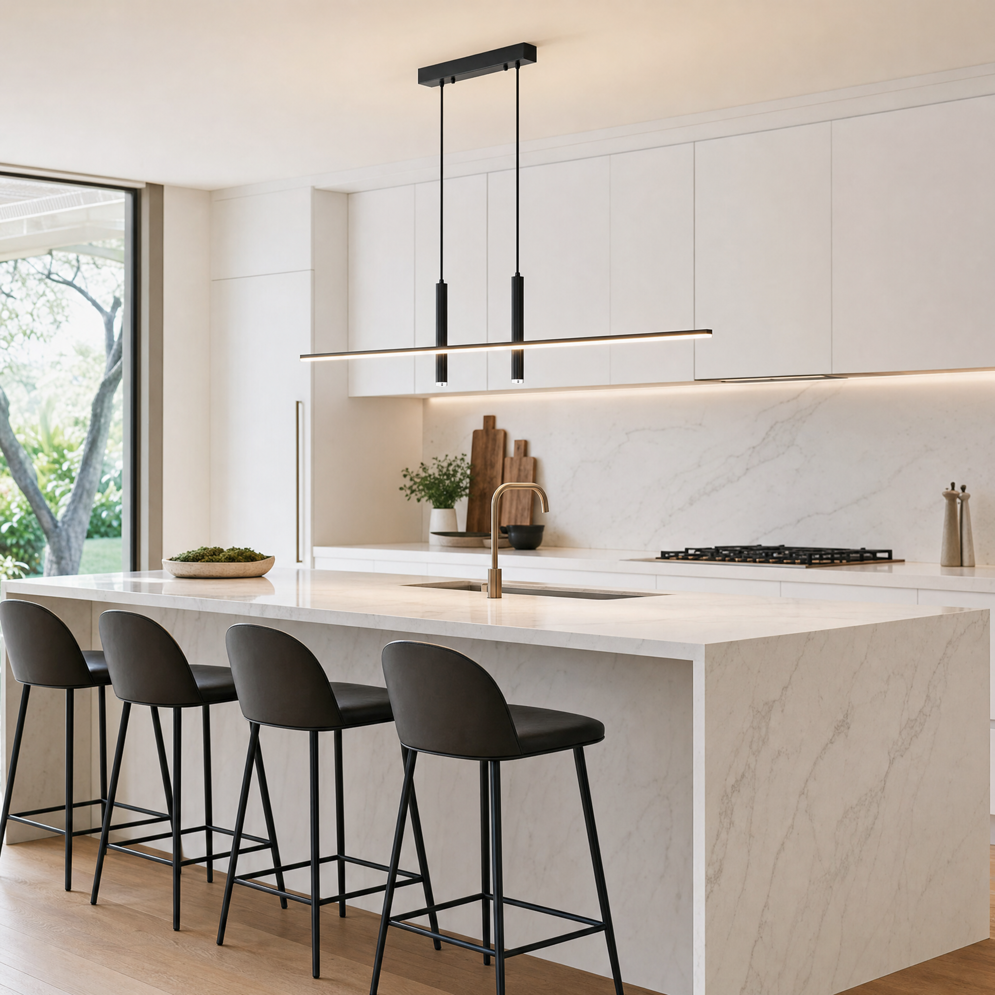 Linear LED Strip Pendant - kitchen island lifestyle