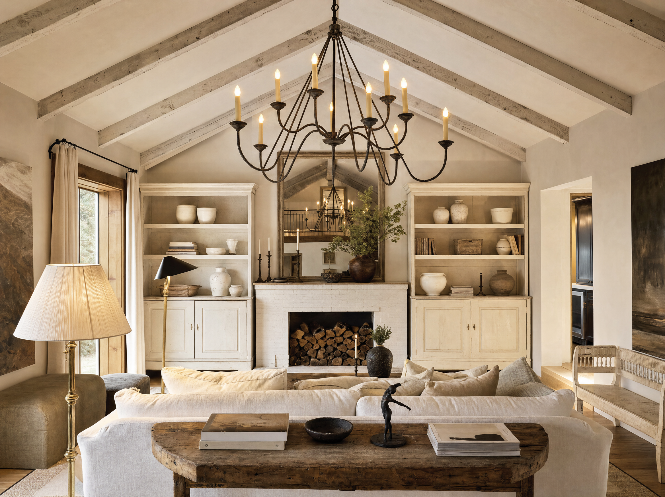 Velorvi Farmhouse Style - iron chandelier in white farmhouse living room