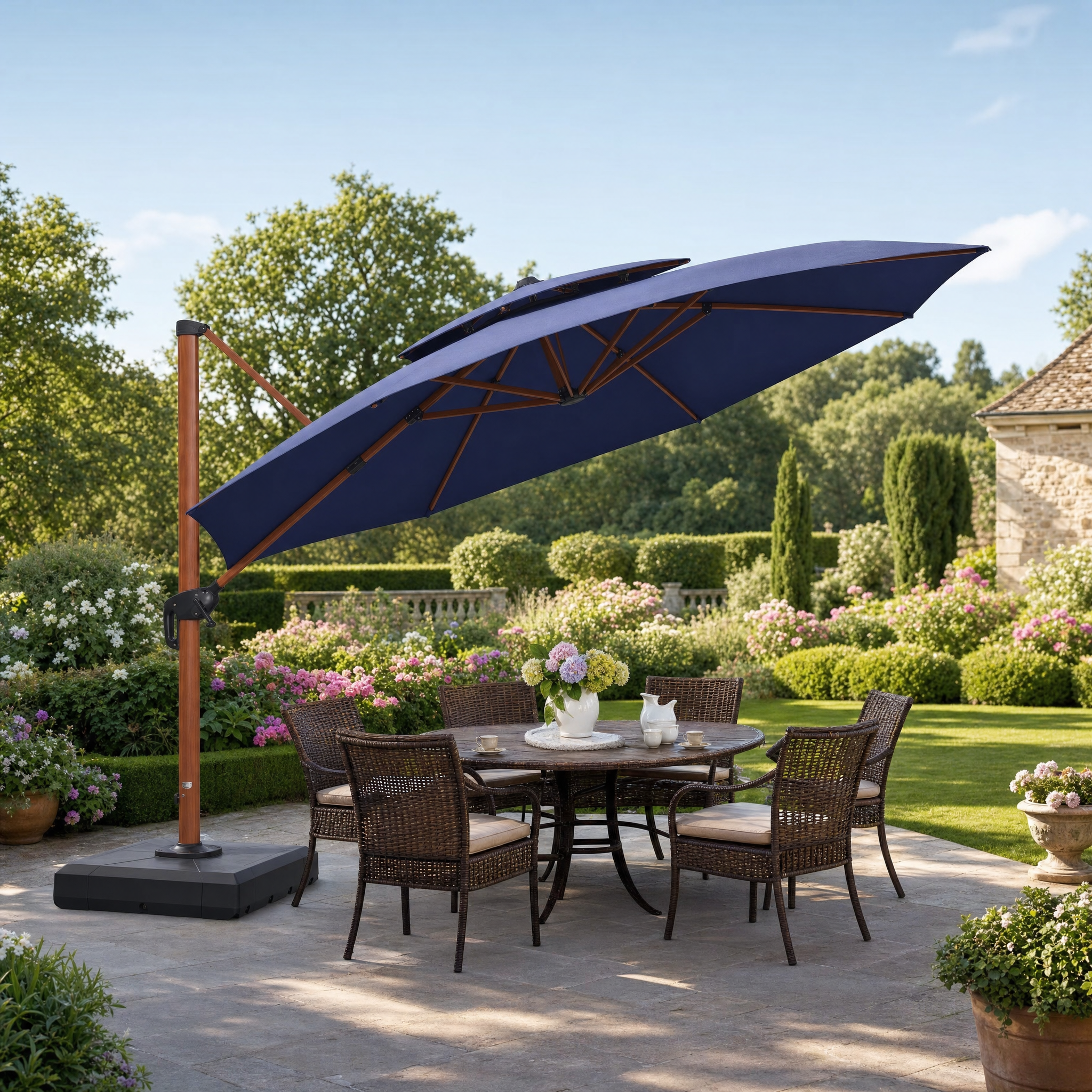 Purple Leaf Double Top Round Aluminum Wood Umbrella - English garden lifestyle