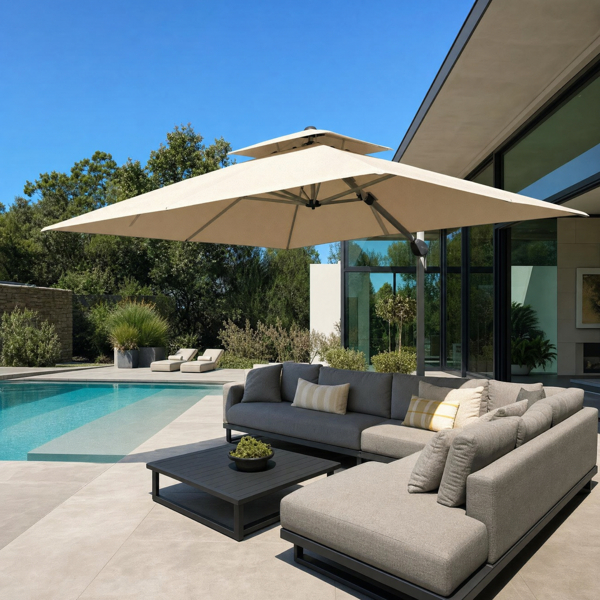Purple Leaf Square Cantilever Windproof Umbrella - poolside deck lounge lifestyle
