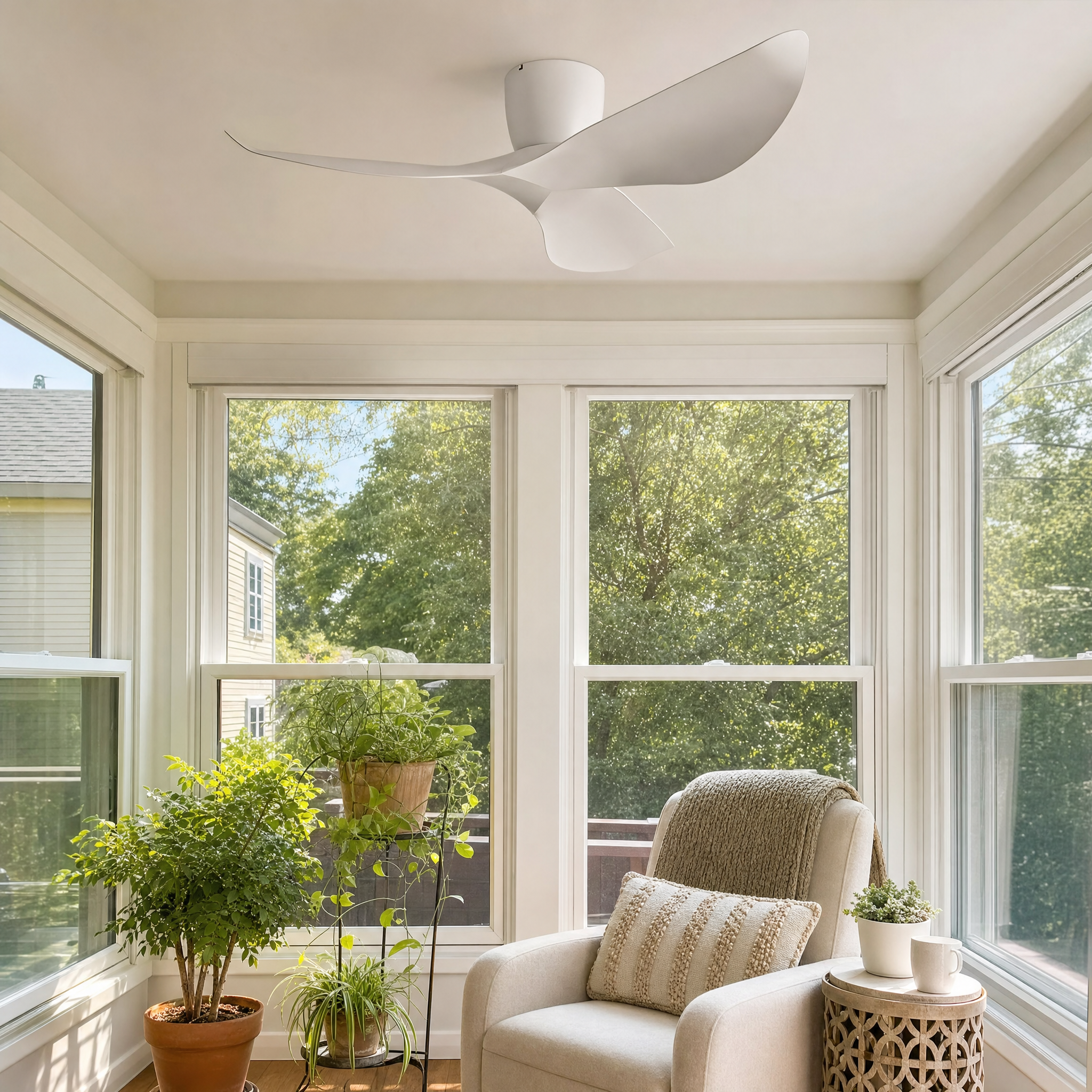 Modern White Ceiling Fan no light - sunroom lifestyle