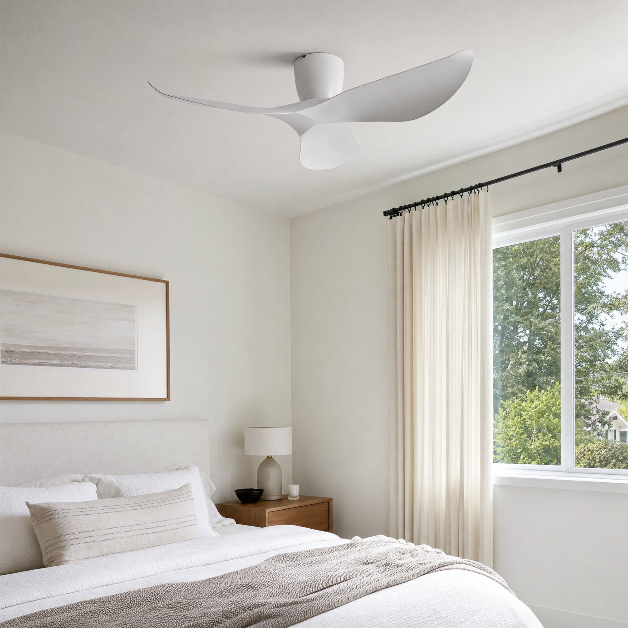 Modern White Ceiling Fan no light - bedroom lifestyle