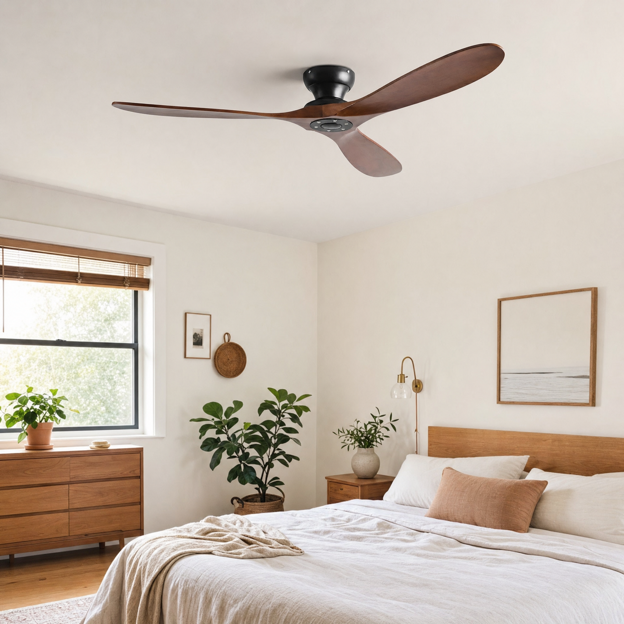 Scandinavian Walnut Wood Ceiling Fan - bedroom lifestyle
