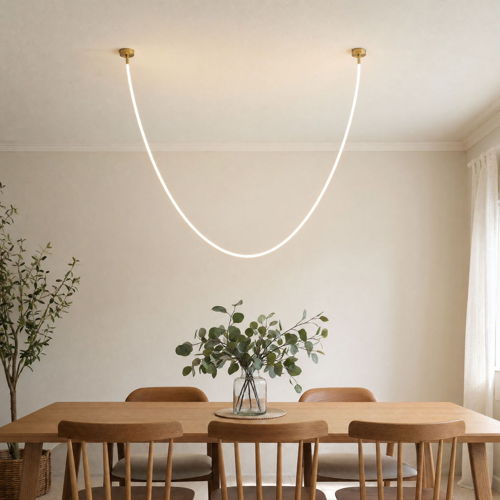 Flex LED neon tube pendant above dining table