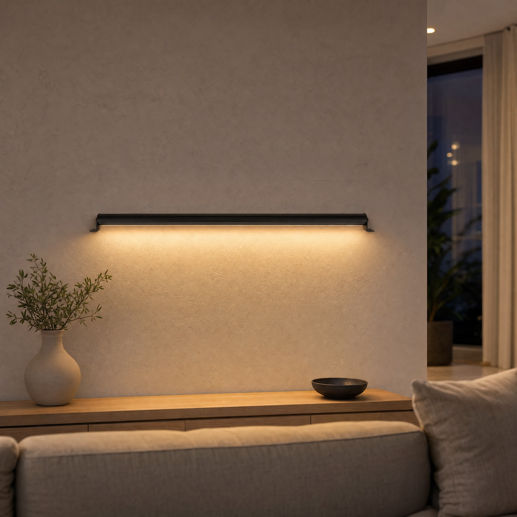 Linear LED bar light as living room accent
