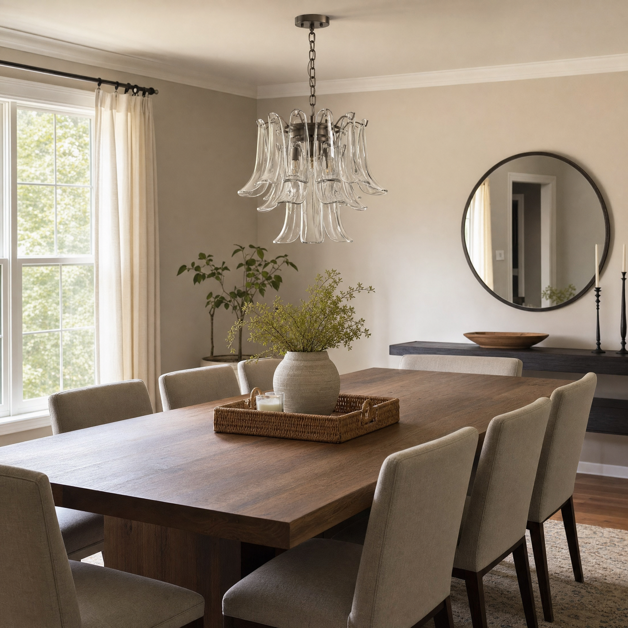 Murano glass petal chandelier in dining room