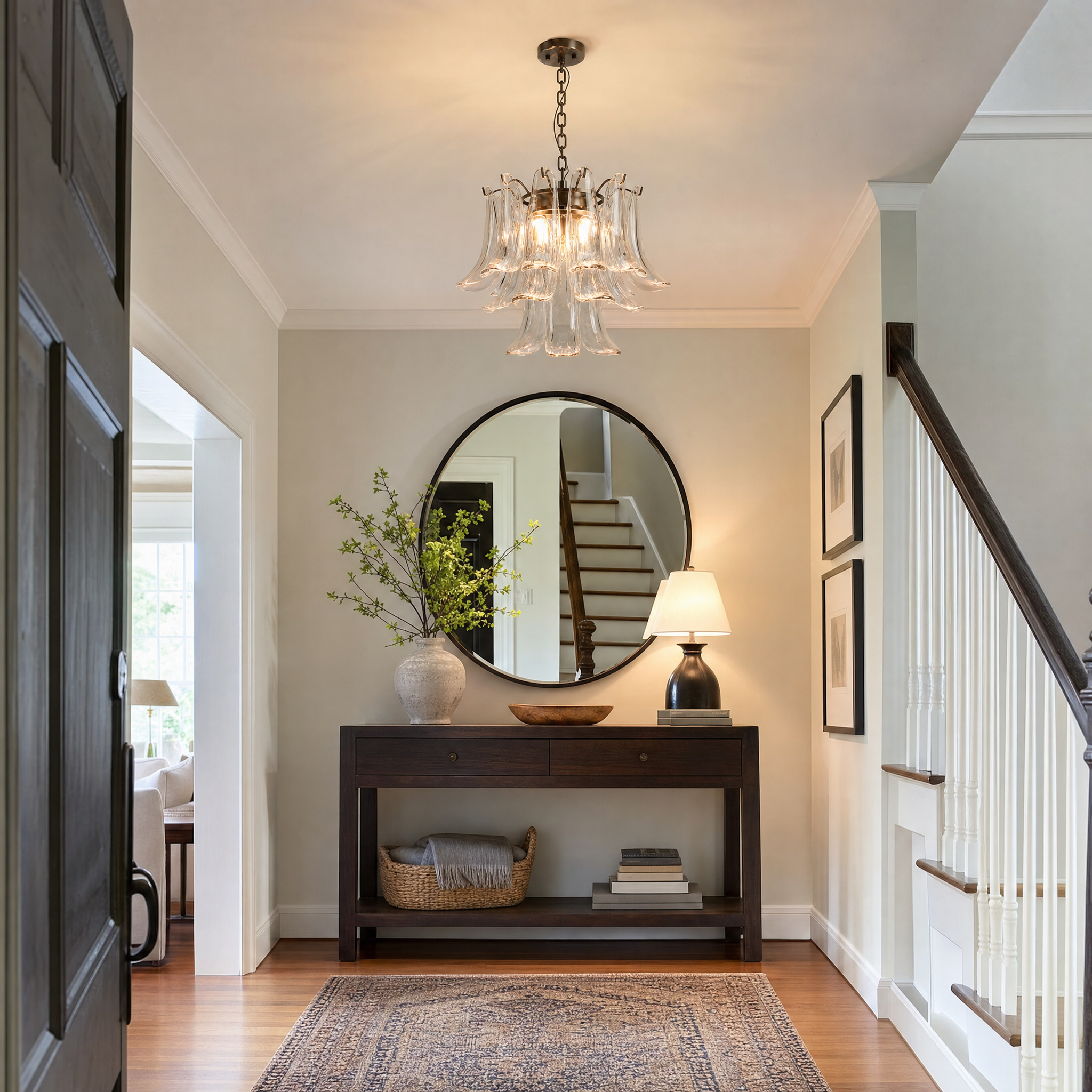 Murano glass petal chandelier in entryway foyer