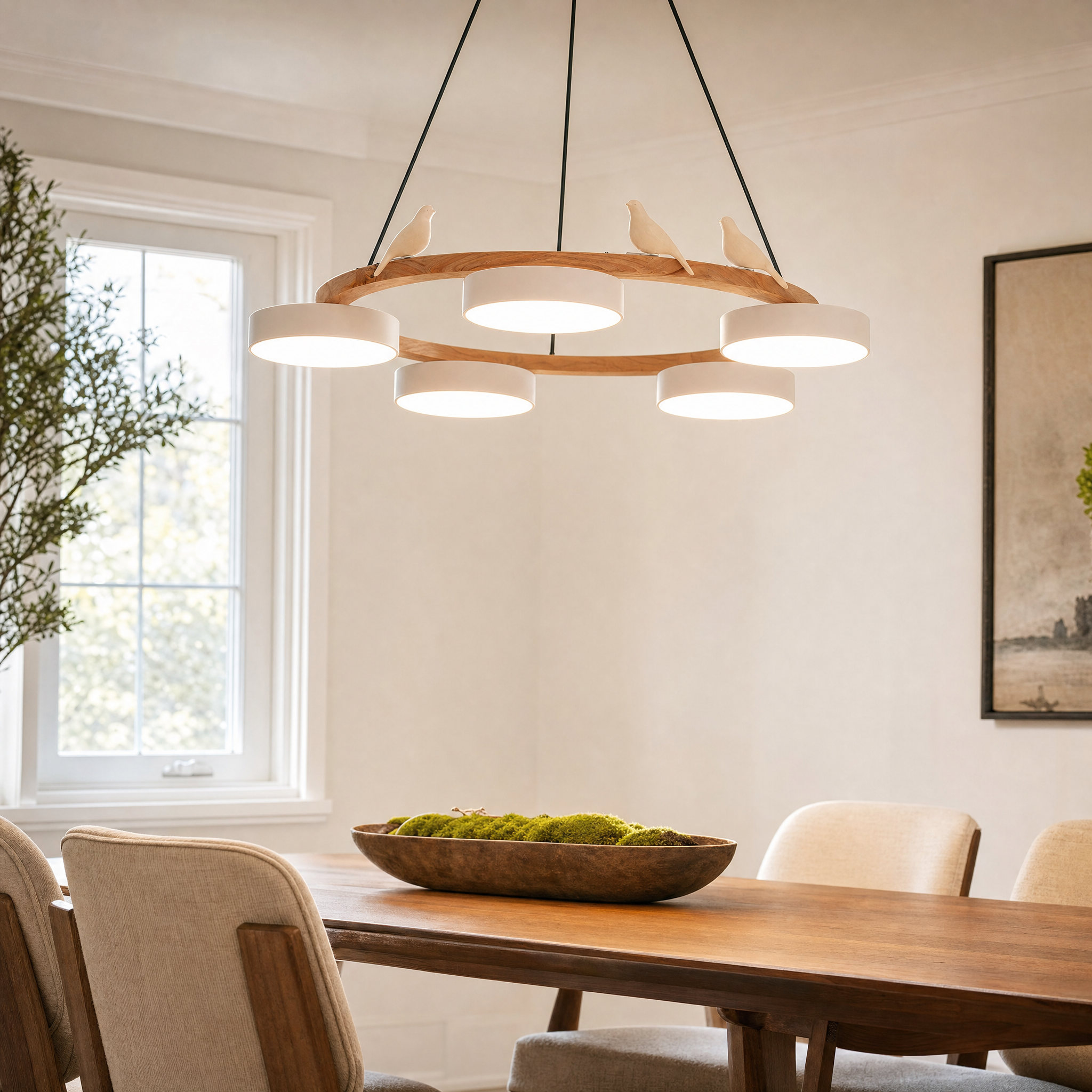Sienna bird round chandelier in modern dining room