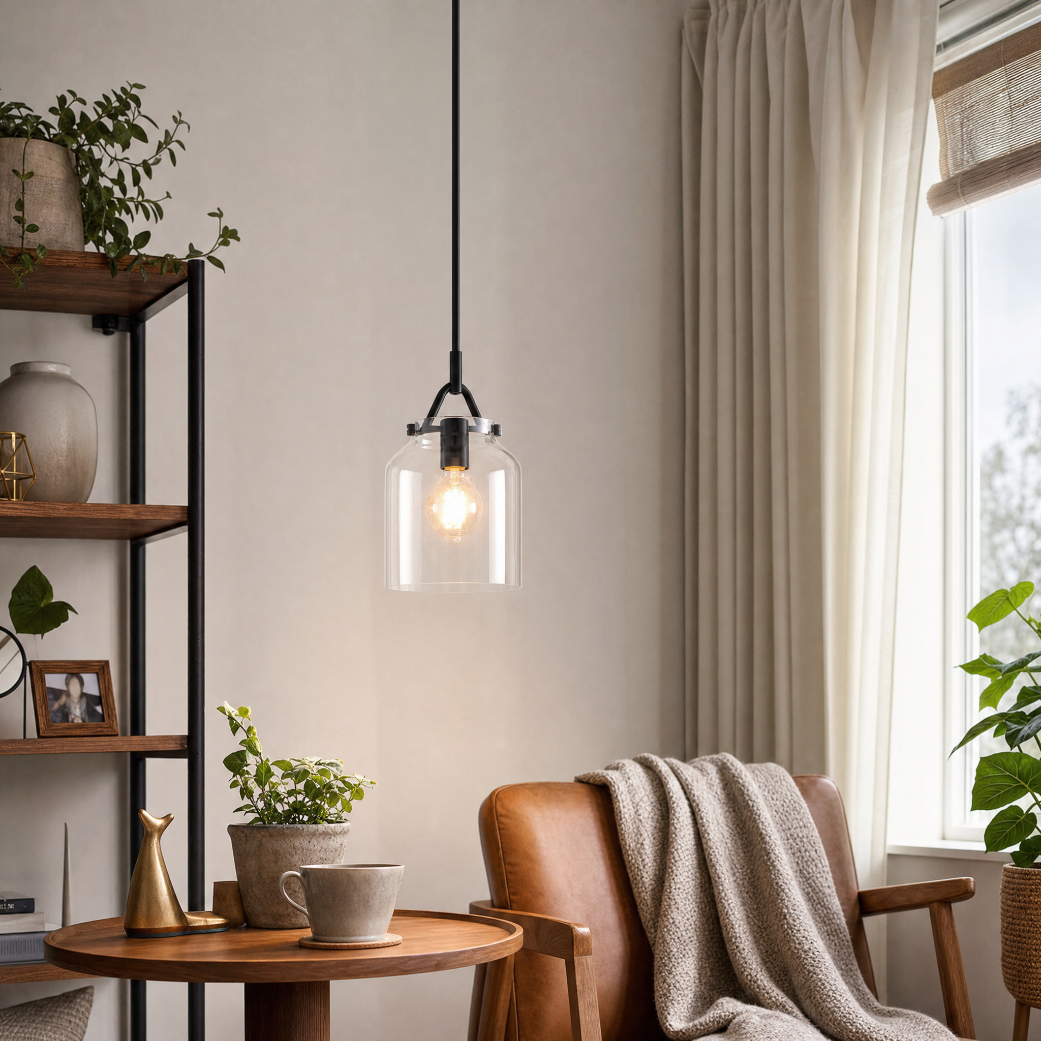 Nordic dome pendant in living room reading nook