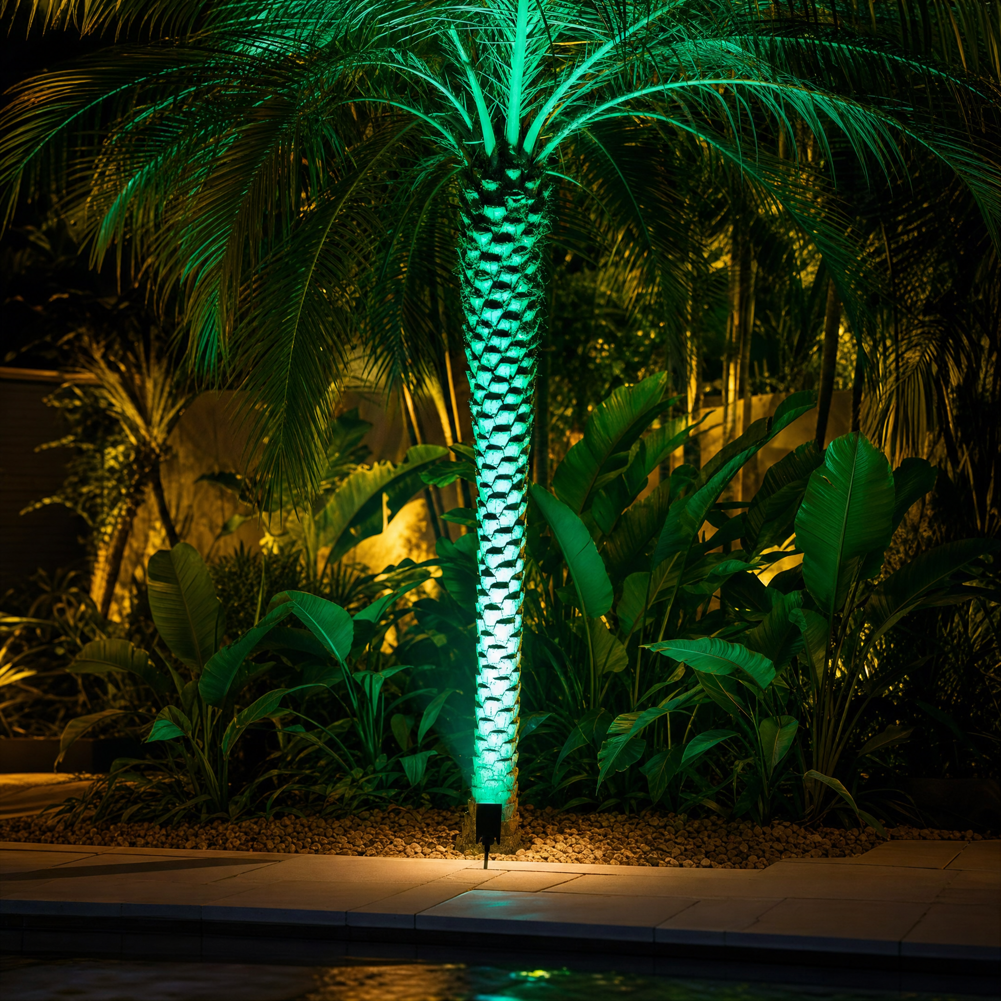 Solar Multi-zoom Spot - tropical palm RGB lifestyle